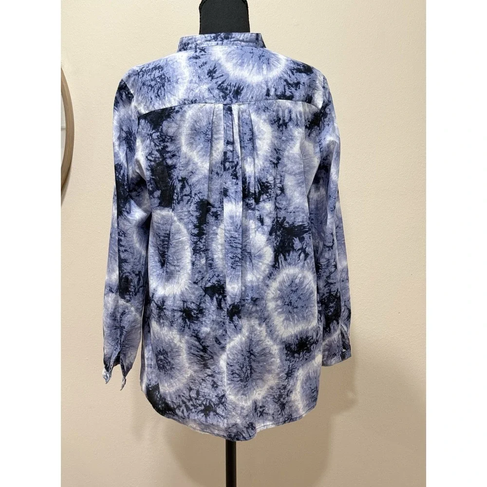 Michael Kors Top‎ M Blue Tie-Dye Beaded Bib Pleated Hippie Boho Peasant Popover